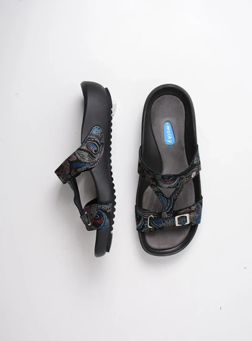Wolky O'Connor - zwart/blauw suede<DAMES Slippers