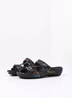 Wolky O'Connor - zwart/multi flower nubuck<DAMES Slippers