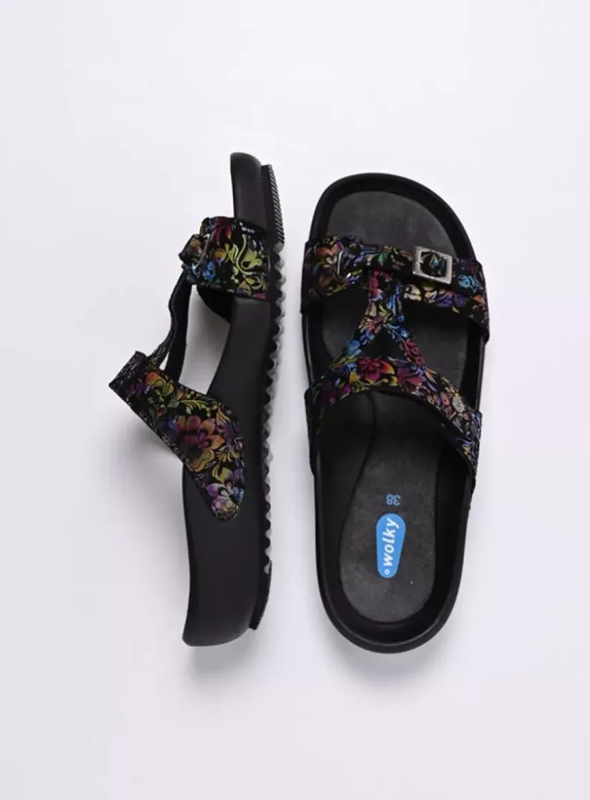 Wolky O'Connor - zwart/multi flower nubuck<DAMES Slippers