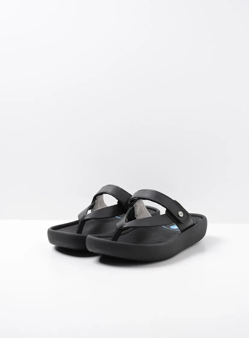 Wolky Peace - zwart leer<DAMES Slippers