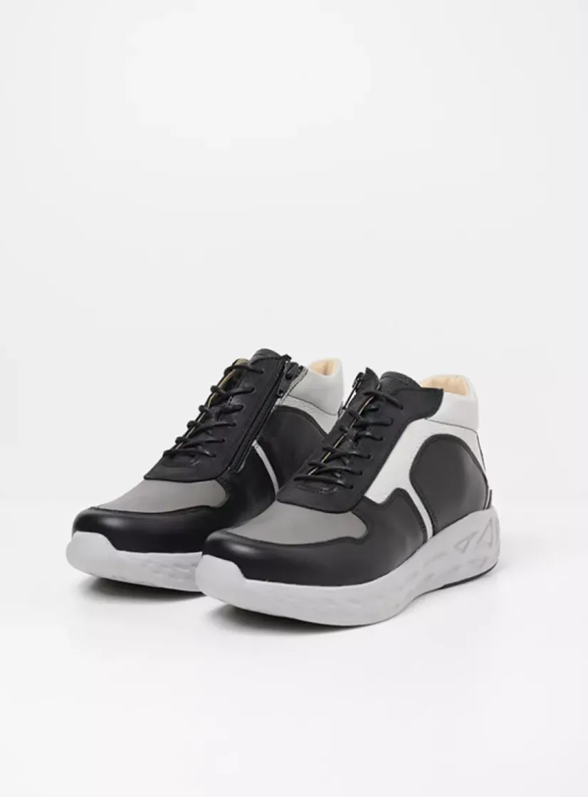 Wolky Pep S2F - antraciet combi stretch leer<DAMES Hoge Veterschoenen|Herfst/Winter