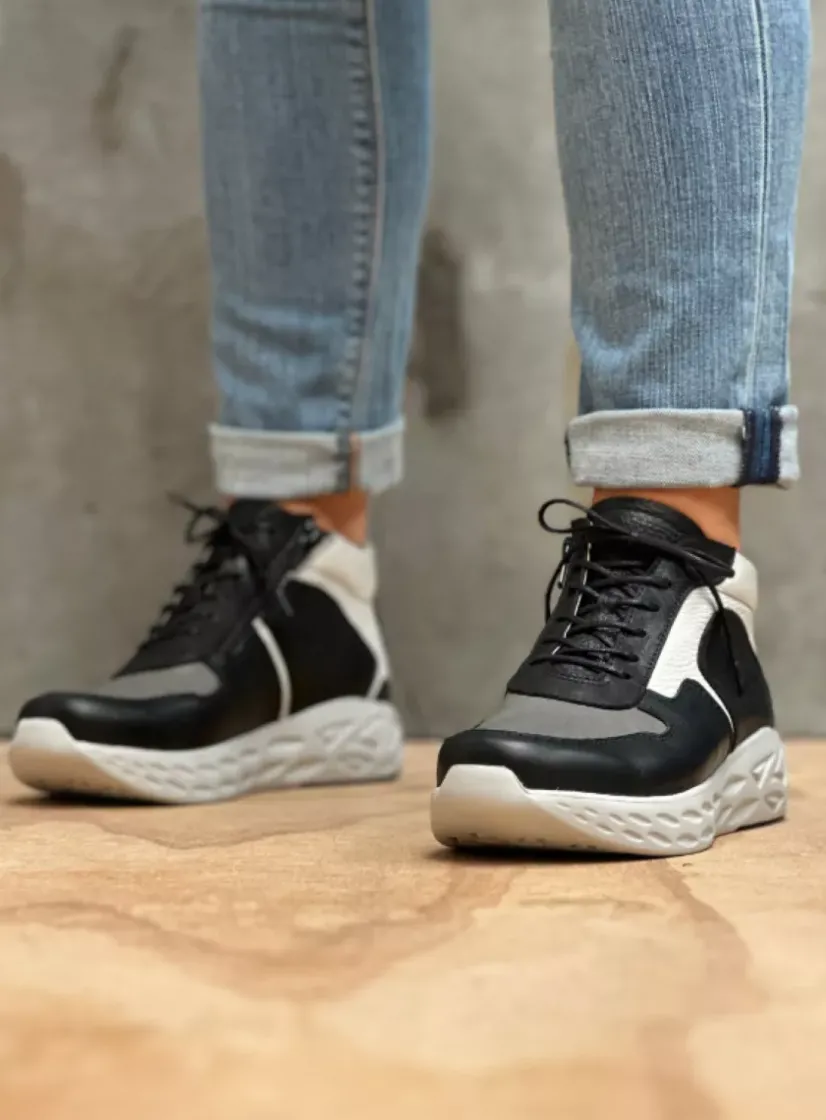 Wolky Pep S2F - antraciet combi stretch leer<DAMES Hoge Veterschoenen|Herfst/Winter