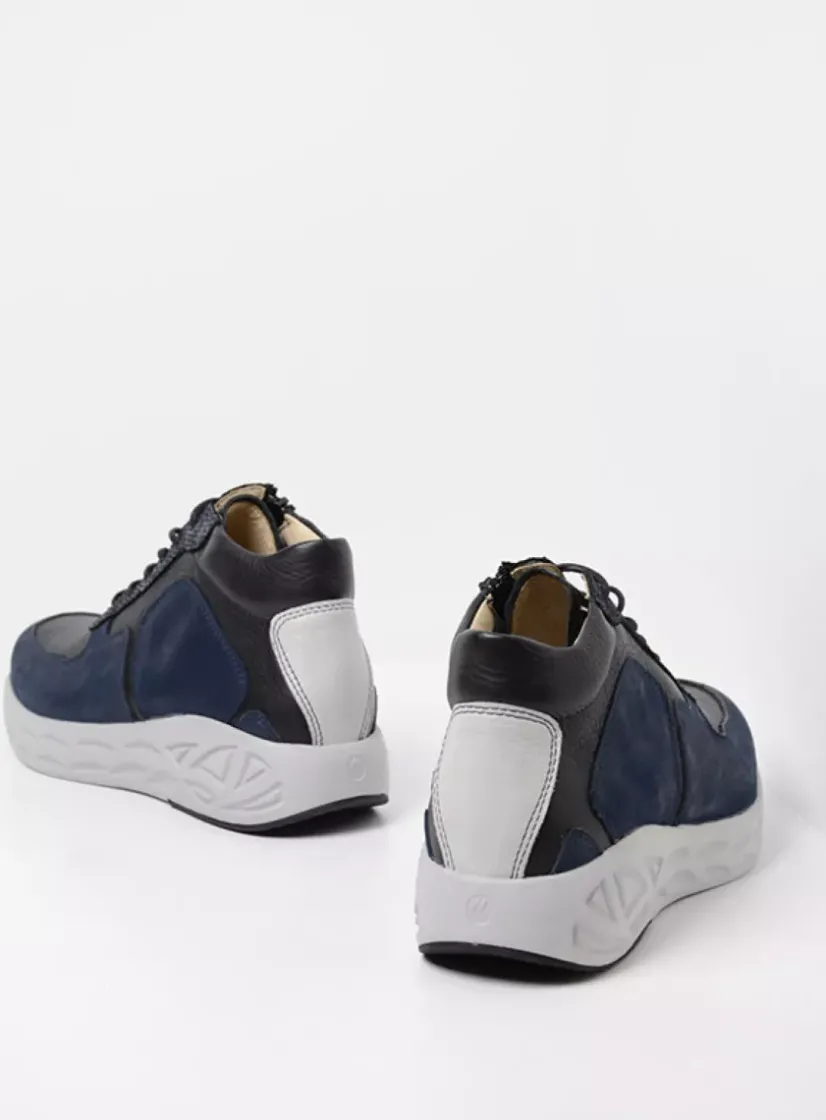 Wolky Pep S2F - denim combi stretch leer<DAMES Hoge Veterschoenen|Herfst/Winter