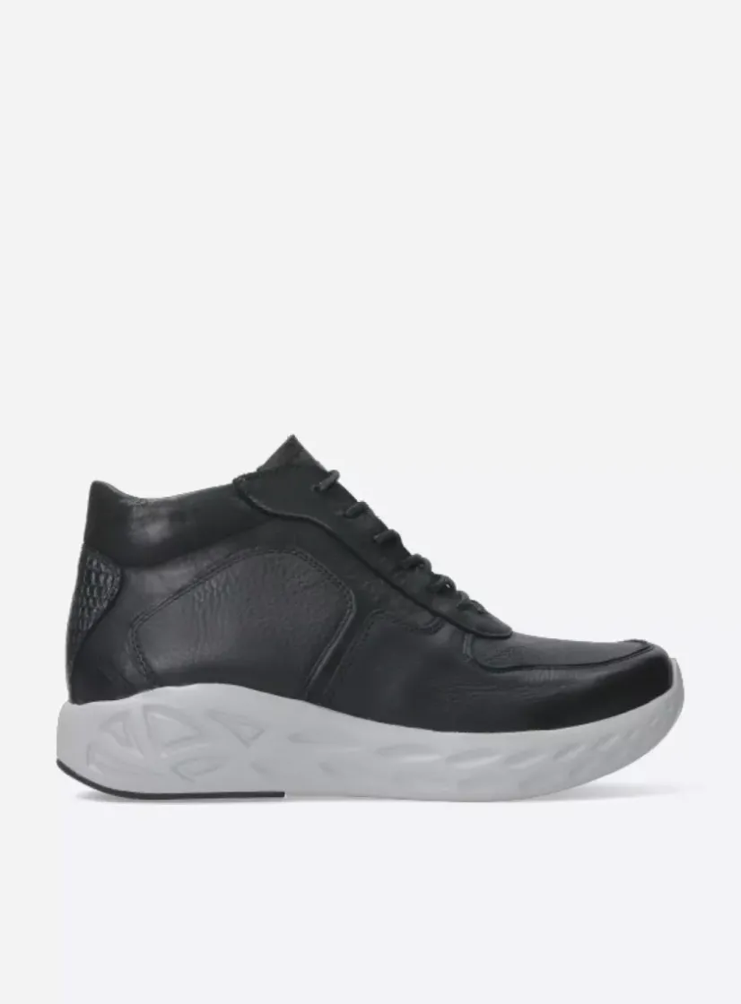 Wolky Pep S2F - zwart combi stretchleer<DAMES Hoge Veterschoenen|Herfst/Winter
