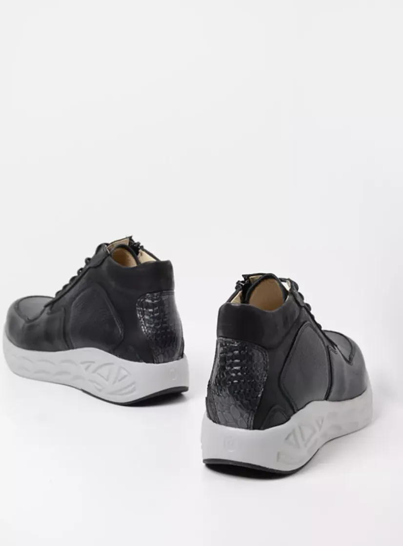 Wolky Pep S2F - zwart combi stretchleer<DAMES Hoge Veterschoenen|Herfst/Winter