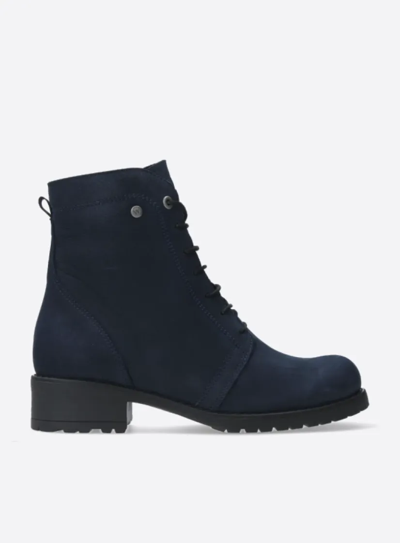 Wolky Quinta F2F - blauw nubuck<DAMES Veterlaarzen|Halfhoge Laarzen