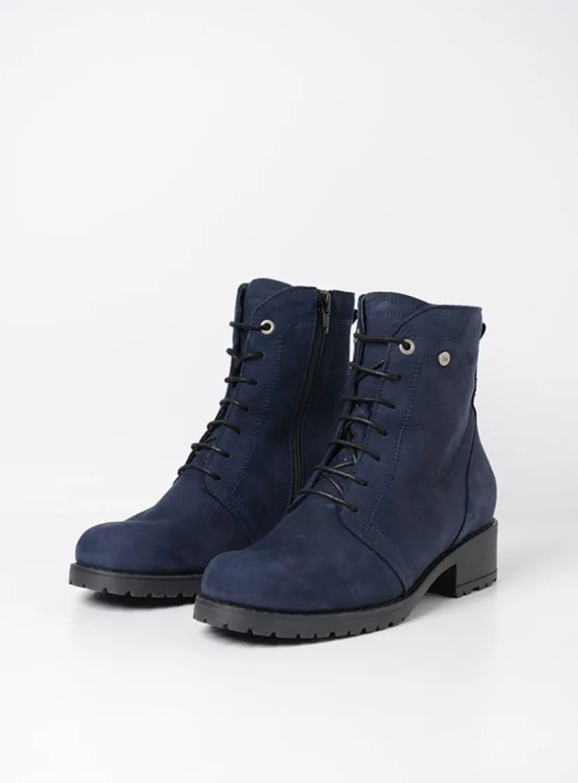 Wolky Quinta F2F - blauw nubuck<DAMES Veterlaarzen|Halfhoge Laarzen
