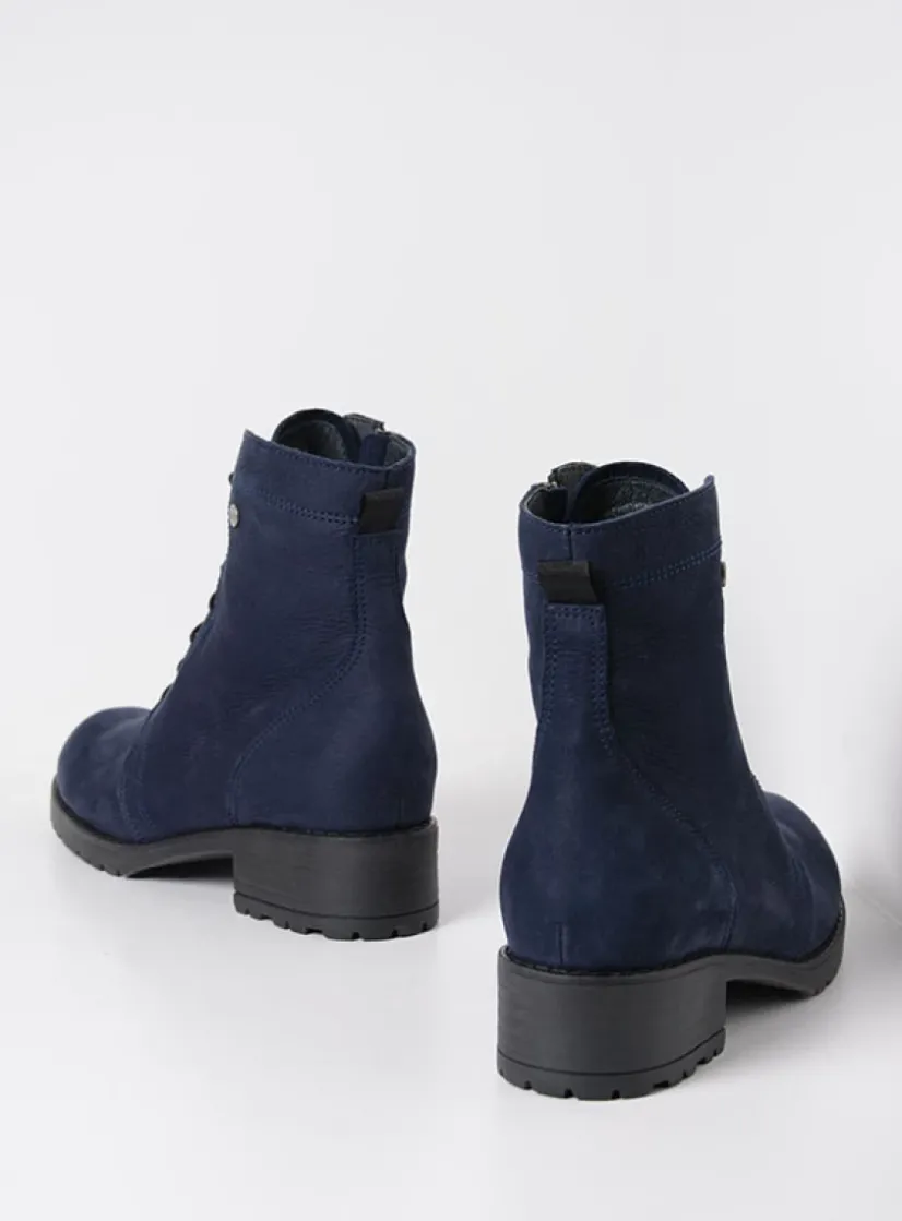 Wolky Quinta F2F - blauw nubuck<DAMES Veterlaarzen|Halfhoge Laarzen