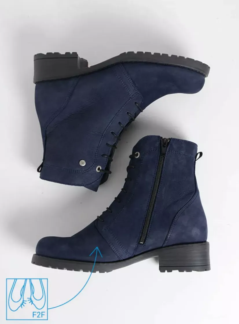 Wolky Quinta F2F - blauw nubuck<DAMES Veterlaarzen|Halfhoge Laarzen
