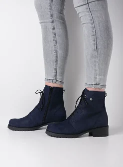 Wolky Quinta F2F - blauw nubuck<DAMES Veterlaarzen|Halfhoge Laarzen