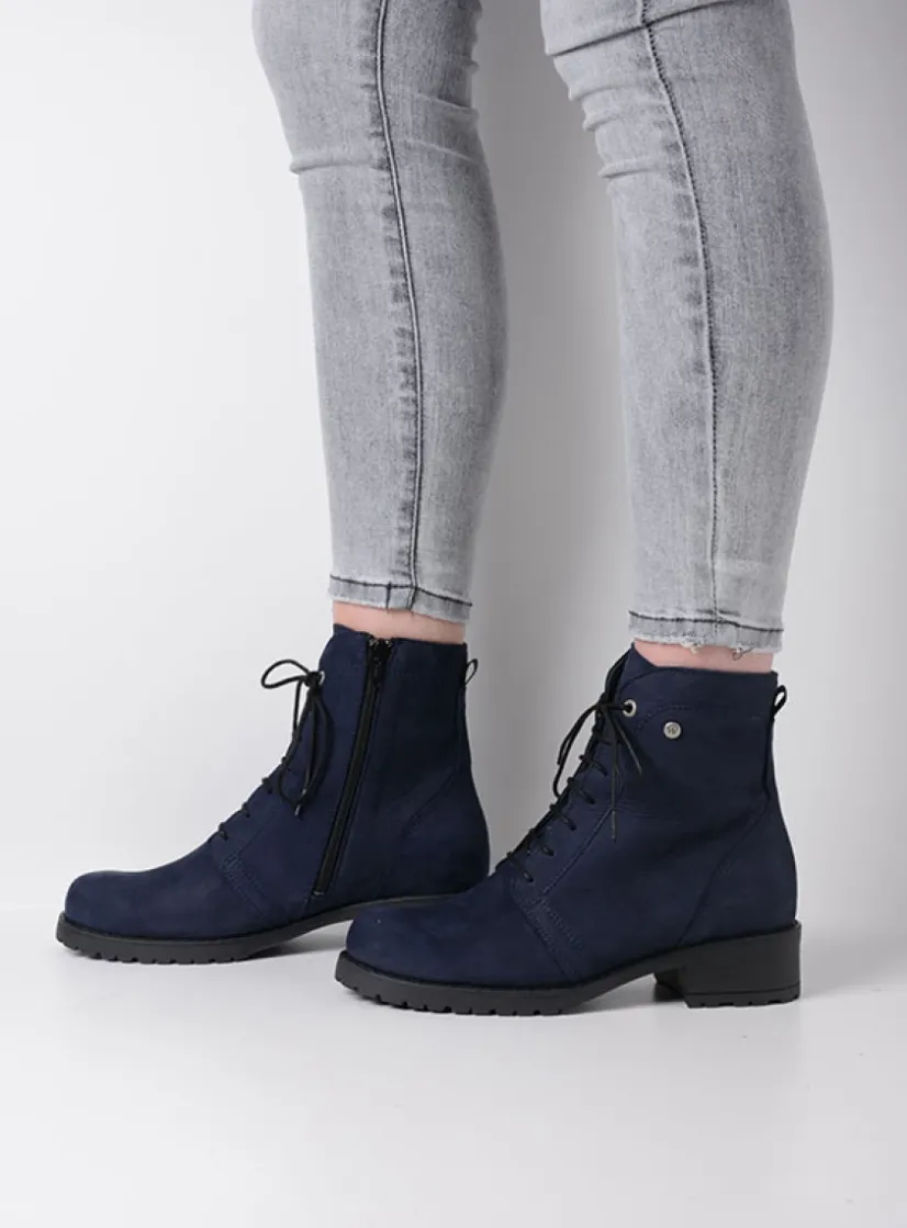 Wolky Quinta F2F - blauw nubuck<DAMES Veterlaarzen|Halfhoge Laarzen