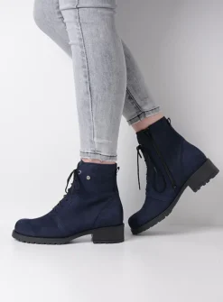 Wolky Quinta F2F - blauw nubuck<DAMES Veterlaarzen|Halfhoge Laarzen