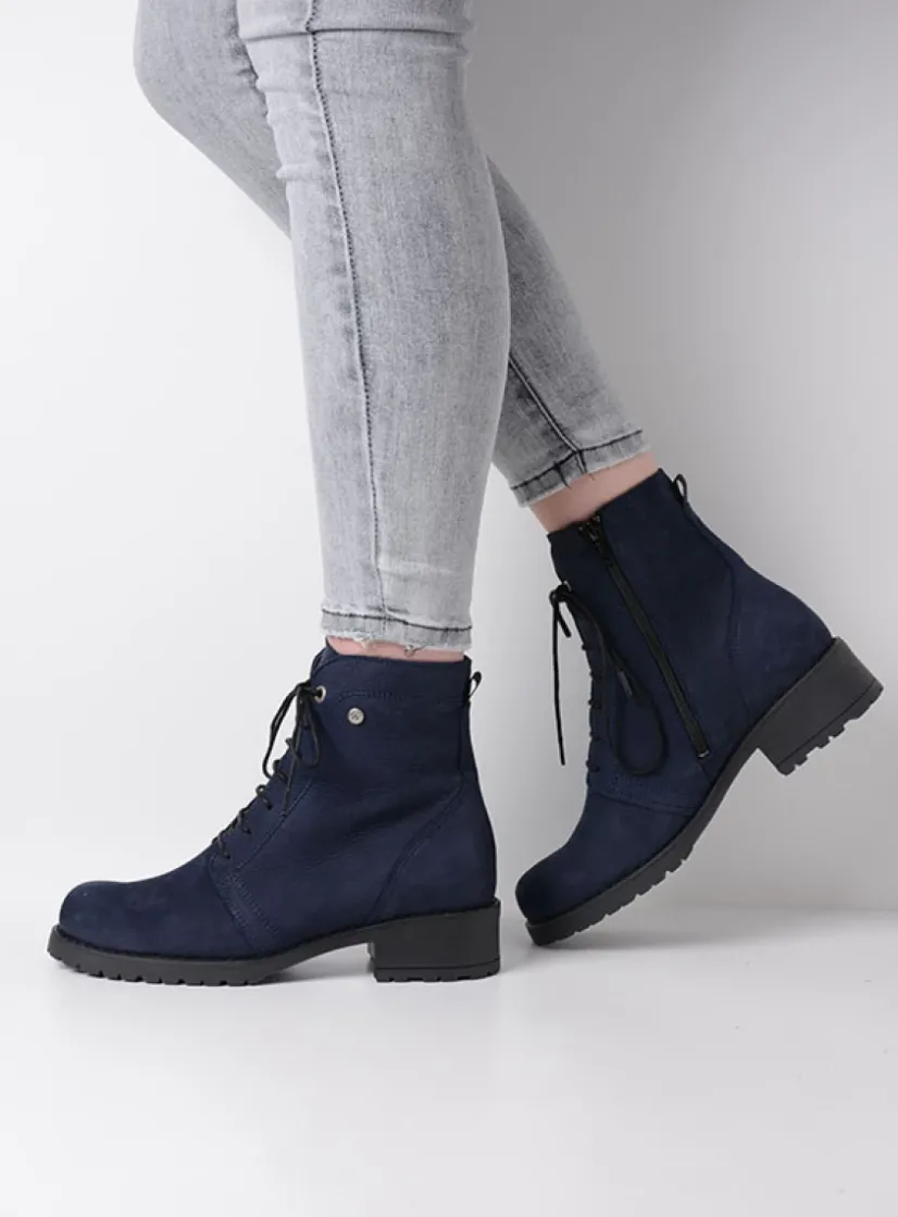 Wolky Quinta F2F - blauw nubuck<DAMES Veterlaarzen|Halfhoge Laarzen