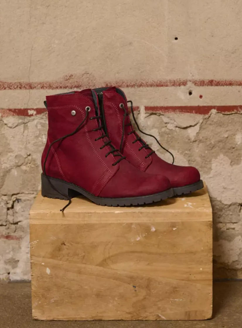Wolky Quinta F2F - bordeauxrood nubuck<DAMES Veterlaarzen|Herfst/Winter