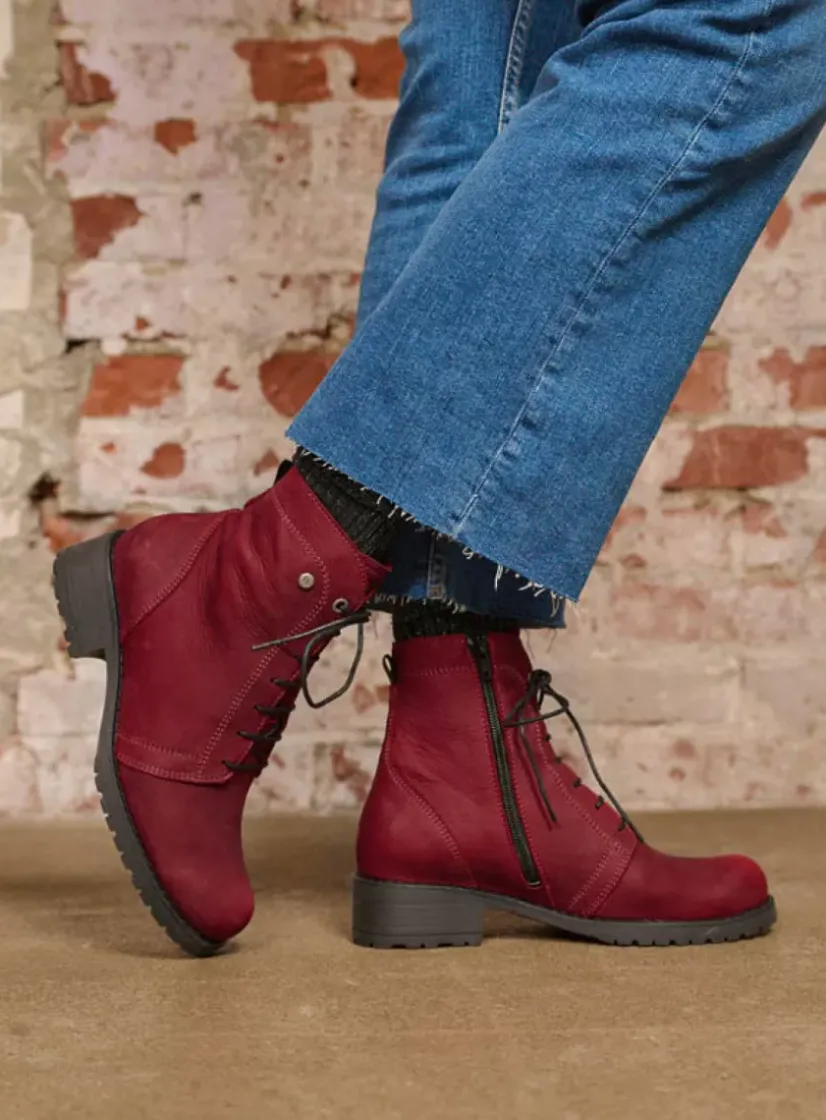 Wolky Quinta F2F - bordeauxrood nubuck<DAMES Veterlaarzen|Herfst/Winter