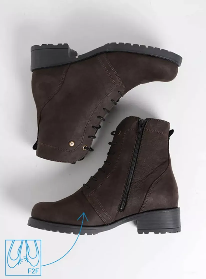 Wolky Quinta F2F - bruin nubuck<DAMES Veterlaarzen|Halfhoge Laarzen