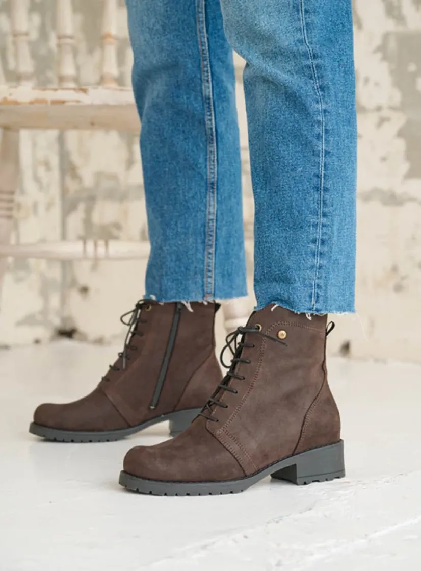 Wolky Quinta F2F - bruin nubuck<DAMES Veterlaarzen|Halfhoge Laarzen