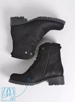 Wolky Quinta F2F - zwart nubuck<DAMES Veterlaarzen|Halfhoge Laarzen