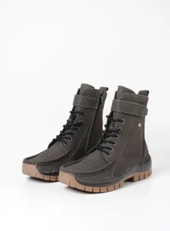 Wolky Reach - asfalt nubuck<DAMES Hoge Veterschoenen|Veterlaarzen
