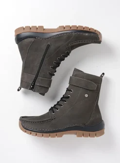 Wolky Reach - asfalt nubuck<DAMES Hoge Veterschoenen|Veterlaarzen