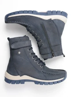 Wolky Reach - blauw nubuck<DAMES Hoge Veterschoenen|Veterlaarzen