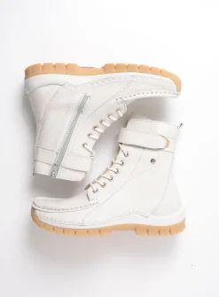 Wolky Reach - creme wit leer<DAMES Hoge Veterschoenen|Veterlaarzen