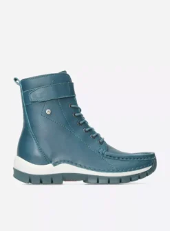 Wolky Reach - petrol leer<DAMES Hoge Veterschoenen|Veterlaarzen
