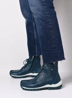 Wolky Reach - petrol leer<DAMES Hoge Veterschoenen|Veterlaarzen