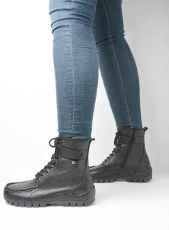 Wolky Reach - zwart leer<DAMES Hoge Veterschoenen|Veterlaarzen