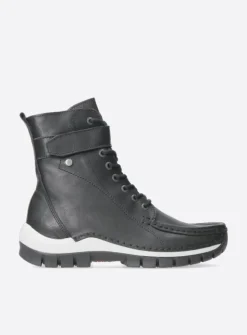 Wolky Reach - zwart/wit leer<DAMES Hoge Veterschoenen|Veterlaarzen