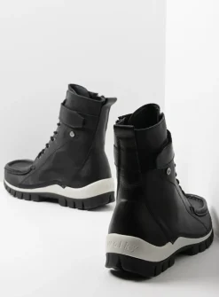Wolky Reach - zwart/wit leer<DAMES Hoge Veterschoenen|Veterlaarzen