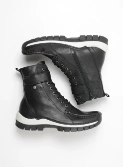Wolky Reach - zwart/wit leer<DAMES Hoge Veterschoenen|Veterlaarzen
