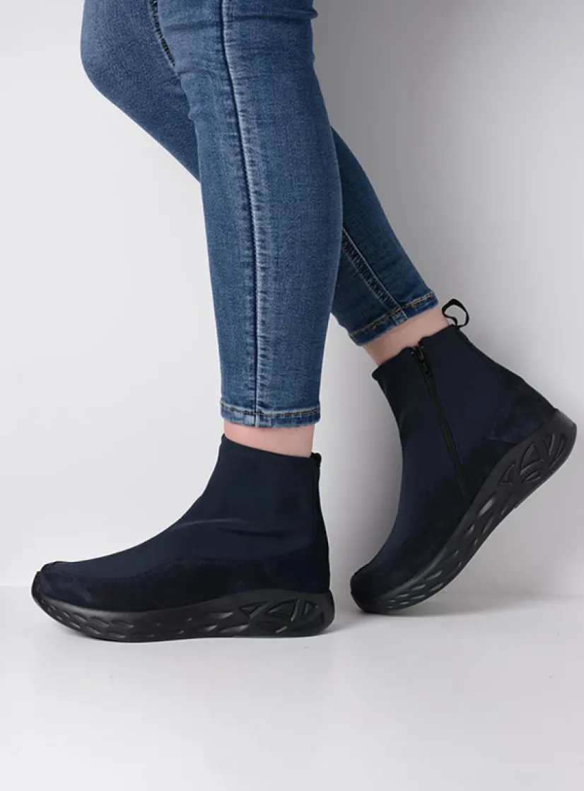 Wolky Rebound S2F - blauw stretch suede<DAMES Wandelschoenen|Sneakers