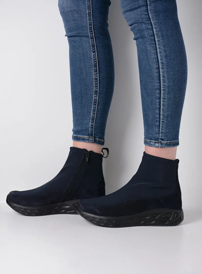 Wolky Rebound S2F - blauw stretch suede<DAMES Wandelschoenen|Sneakers