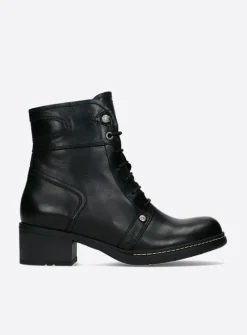 Wolky Red Deer CW - zwart leer<DAMES Veterlaarzen|Biker Boots