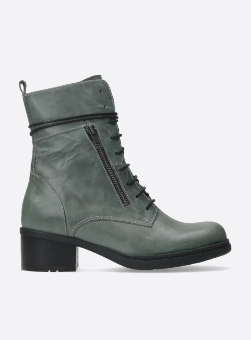 Wolky Rimbley - castor grey leer<DAMES Veterlaarzen|Halfhoge Laarzen