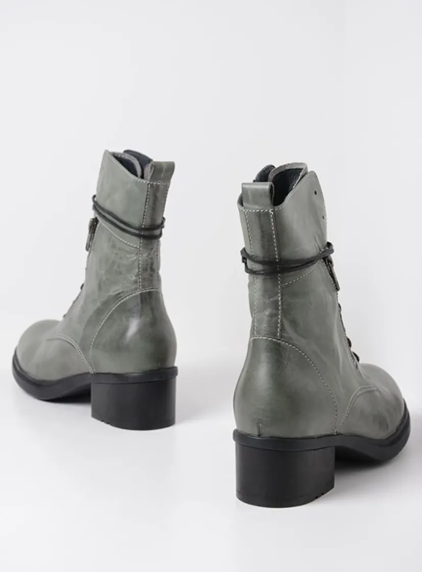 Wolky Rimbley - castor grey leer<DAMES Veterlaarzen|Halfhoge Laarzen