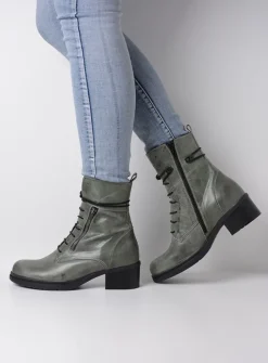 Wolky Rimbley - castor grey leer<DAMES Veterlaarzen|Halfhoge Laarzen