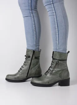 Wolky Rimbley - castor grey leer<DAMES Veterlaarzen|Halfhoge Laarzen