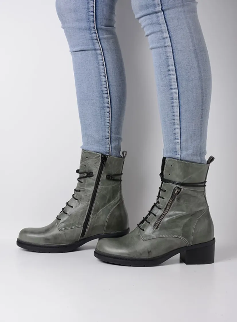 Wolky Rimbley - castor grey leer<DAMES Veterlaarzen|Halfhoge Laarzen