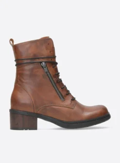 Wolky Rimbley - cognac leer<DAMES Veterlaarzen|Halfhoge Laarzen