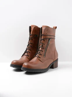 Wolky Rimbley - cognac leer<DAMES Veterlaarzen|Halfhoge Laarzen