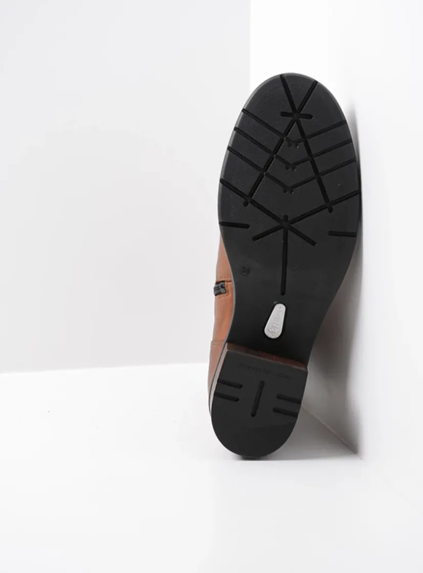 Wolky Rimbley - cognac leer<DAMES Veterlaarzen|Halfhoge Laarzen