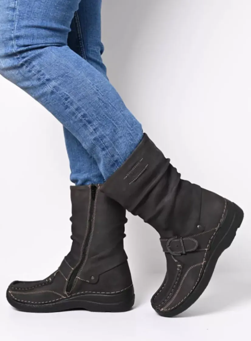 Wolky Roll Jacky - asfalt nubuck<DAMES Halfhoge Laarzen|Herfst/Winter