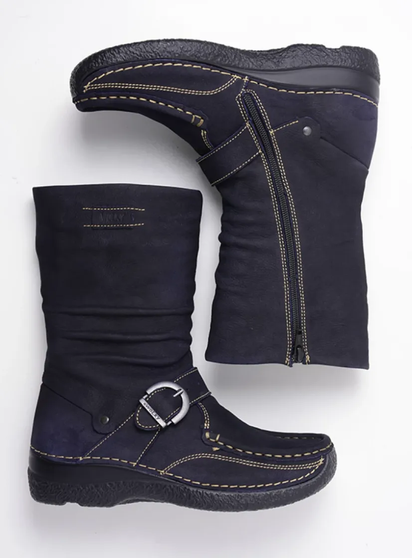Wolky Roll Jacky - blauw nubuck<DAMES Halfhoge Laarzen|Herfst/Winter