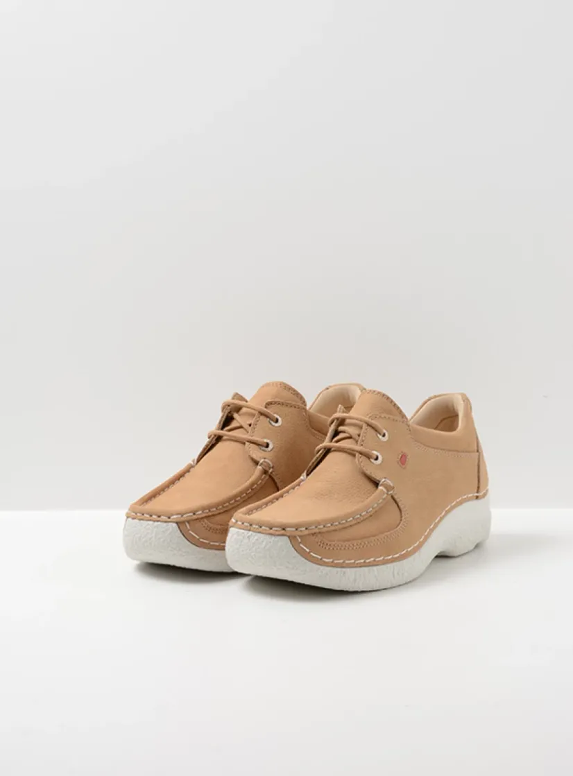 Wolky Roll Shoe - beige nubuck<DAMES Lage Veterschoenen