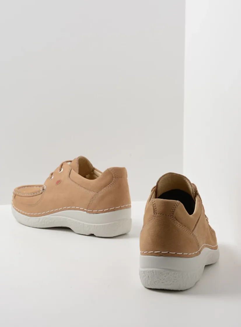 Wolky Roll Shoe - beige nubuck<DAMES Lage Veterschoenen