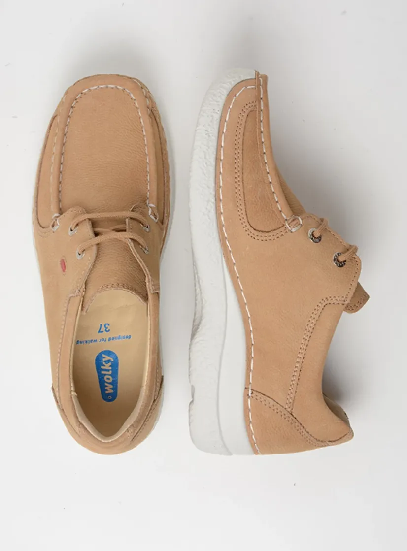 Wolky Roll Shoe - beige nubuck<DAMES Lage Veterschoenen