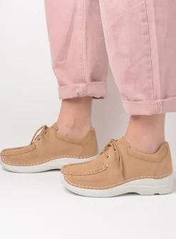 Wolky Roll Shoe - beige nubuck<DAMES Lage Veterschoenen