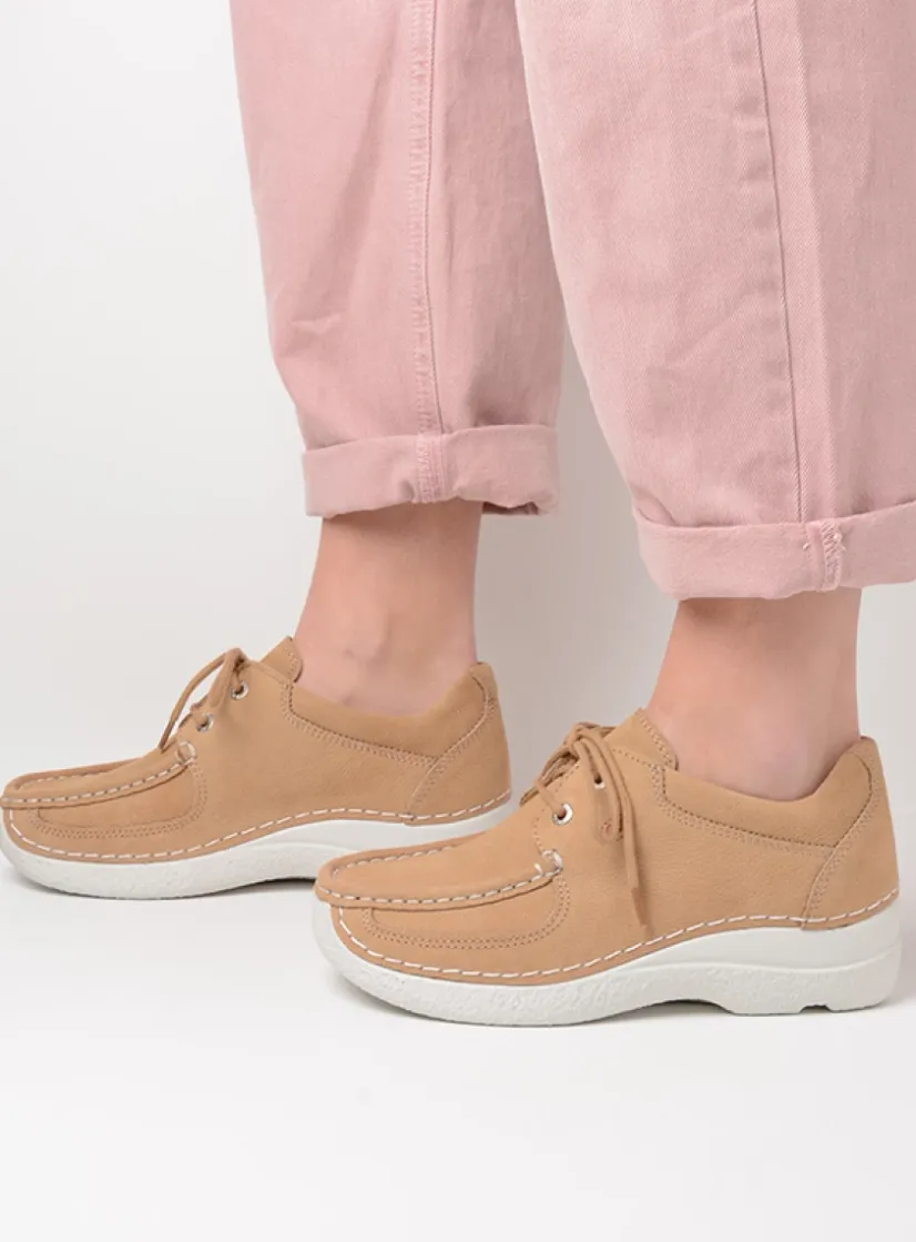 Wolky Roll Shoe - beige nubuck<DAMES Lage Veterschoenen